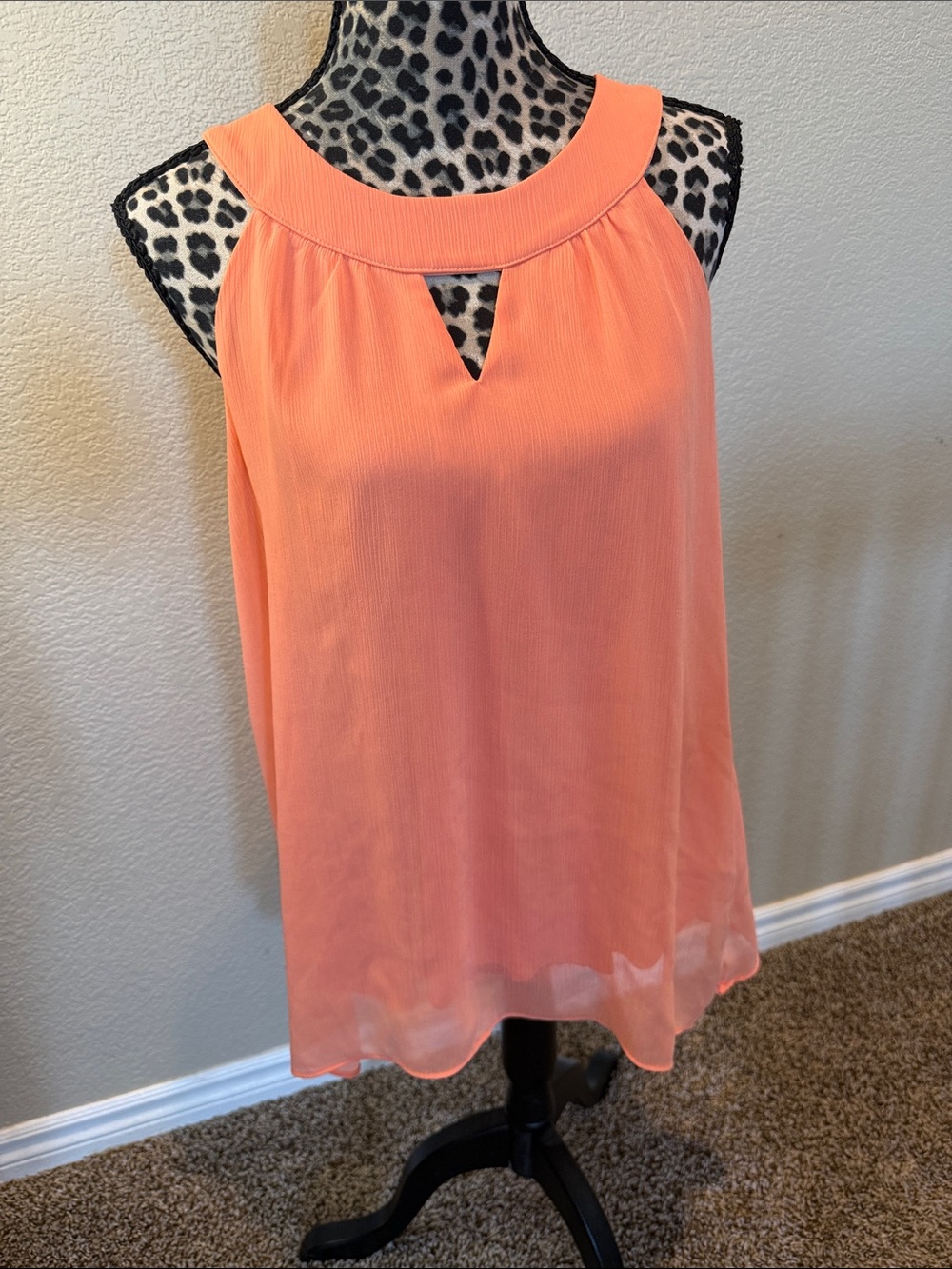AB Studio Coral Halter-Style Sleeveless Tank tunic with Keyhole